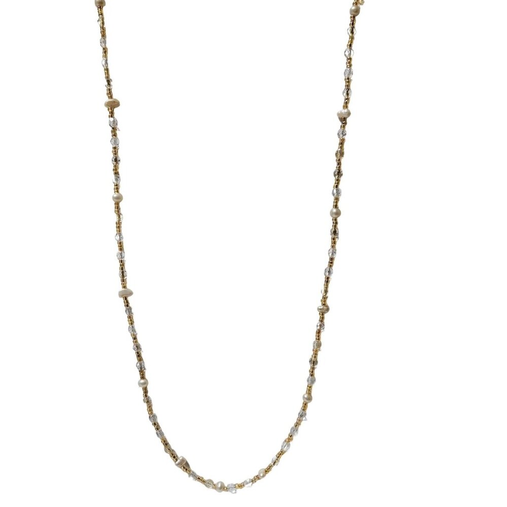 Vintage Elegant Faux Pearls Beaded Necklace Gold Tone Chain Fashion Jewelry